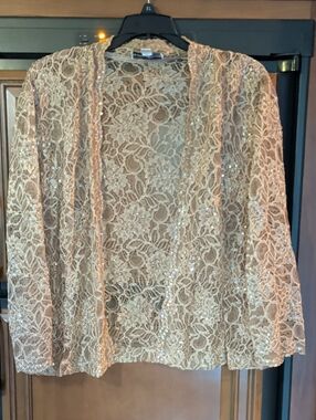 Sequin Lace Open-Front Shrug - Nude/Champagne